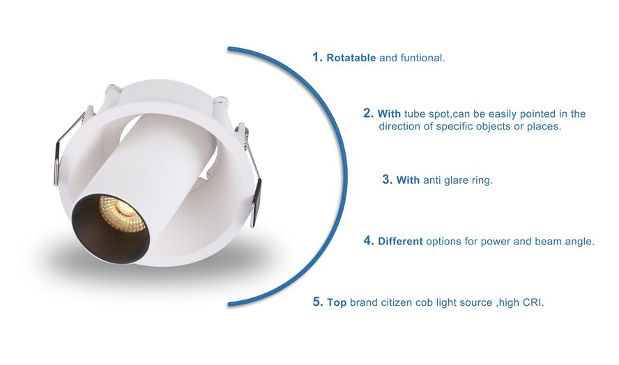 Adjustable downlight spot details