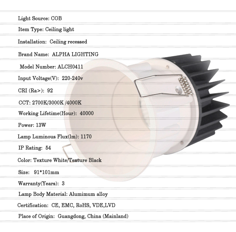 13W Led Ceiling Recessed Downlight