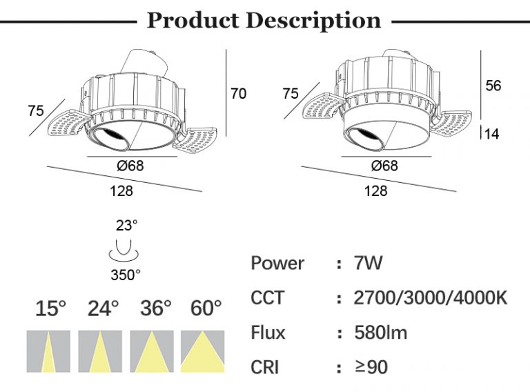 ALDL1576 ROBO Series contemporary recessed ceiling lights 7W commercial ceiling recessed led